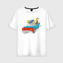 Женская футболка оверсайз Семейка Симпсонов мчится на автомобиле