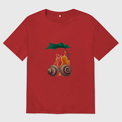 Женская футболка оверсайз Пара улиток под листом