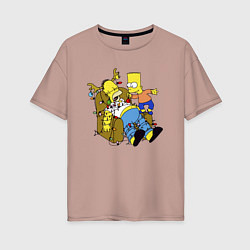 Женская футболка оверсайз Барт Симпсон делает из папаши новогоднюю ёлку!