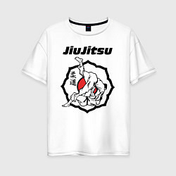 Футболка оверсайз женская Jiujitsu throw logo, цвет: белый