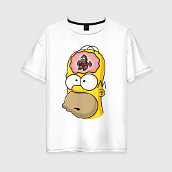 Женская футболка оверсайз Мартышка бьёт в тарелки в голове Гомера Симпсона
