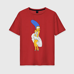 Футболка оверсайз женская Мардж Симпсон в позе Мэрилин Монро, цвет: красный