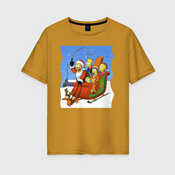 Женская футболка оверсайз Новогодняя семейка Симпсонов в санях запряженных с