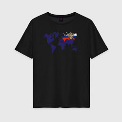 Футболка оверсайз женская Россия на карте мира, цвет: черный