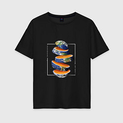 Женская футболка оверсайз Планета Земля апельсин в разрезе