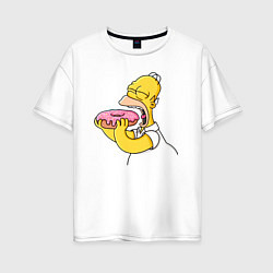 Женская футболка оверсайз Гомер Симпсон нацелился на пончик