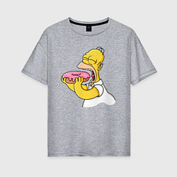 Женская футболка оверсайз Гомер Симпсон нацелился на пончик