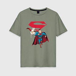 Женская футболка оверсайз Крипто и Супермен с лого DC Лига Суперпитомцы