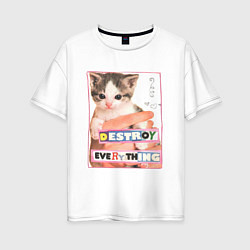 Женская футболка оверсайз Destroy everything kitty