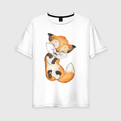 Футболка оверсайз женская Довольная радостная лисичка, цвет: белый