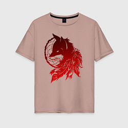 Женская футболка оверсайз Ловец снов и лис с перьями