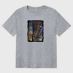 Женская футболка оверсайз Кошки на дереве и северное сияние