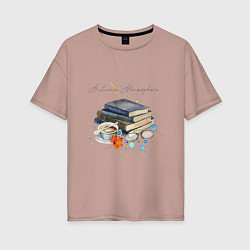 Женская футболка оверсайз Autumn atmosphere with books and coffee