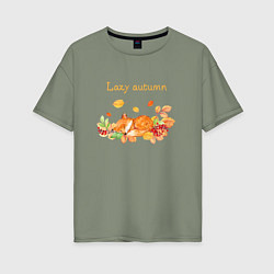 Женская футболка оверсайз Lazy autumn with a fox