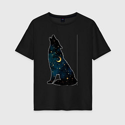 Женская футболка оверсайз Wolf howling at night