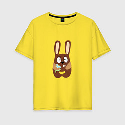 Женская футболка оверсайз Кролик с цветочком