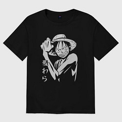 Футболка оверсайз женская Луффи соломенная шляпа, цвет: черный