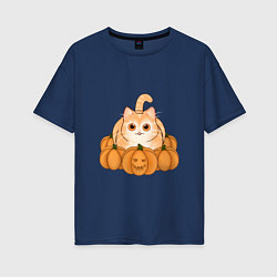 Женская футболка оверсайз Котик на Хэллоуин