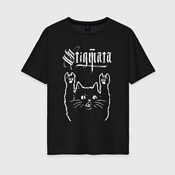Женская футболка оверсайз Stigmata рок кот