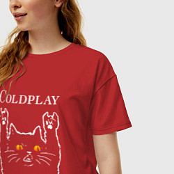 Футболка оверсайз женская Coldplay rock cat, цвет: красный — фото 2