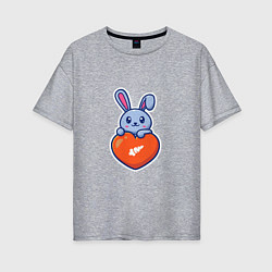 Футболка оверсайз женская Кролик и сердечко, цвет: меланж
