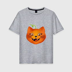 Женская футболка оверсайз Рыжий кот Джек похож на тыкву, Хэллоуин