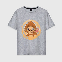 Женская футболка оверсайз Забавная обезьянка машет рукой