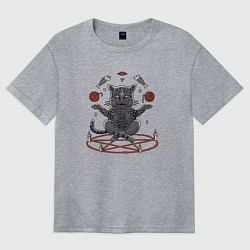 Футболка оверсайз женская Кот в пентограмме, цвет: меланж