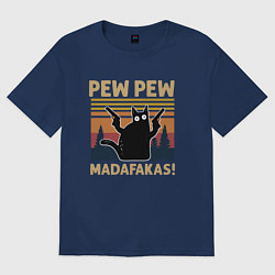 Футболка оверсайз женская Кот с пистолетами - Madafakas, цвет: тёмно-синий