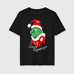 Женская футболка оверсайз Merry Christmas, Santa Claus Grinch