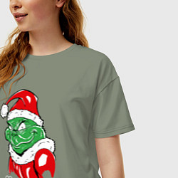 Футболка оверсайз женская Merry Christmas, Santa Claus Grinch, цвет: авокадо — фото 2