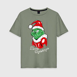 Футболка оверсайз женская Merry Christmas, Santa Claus Grinch, цвет: авокадо