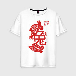 Женская футболка оверсайз Happy chinese new year, red rabbit