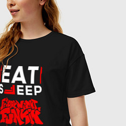 Футболка оверсайз женская Надпись eat sleep Friday Night Funkin repeat, цвет: черный — фото 2