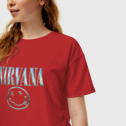 Футболка оверсайз женская Nirvana - смайлик, цвет: красный — фото 2