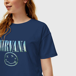 Футболка оверсайз женская Nirvana - смайлик, цвет: тёмно-синий — фото 2