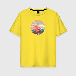 Футболка оверсайз женская Большая океанская волна и пустой остров на закате, цвет: желтый