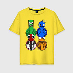 Женская футболка оверсайз Радужные друзья: Зеленый, Синий, Оранжевый и Красн
