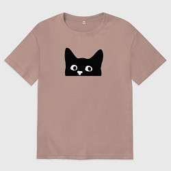 Футболка оверсайз женская Морда выглядывающего кота, цвет: пыльно-розовый