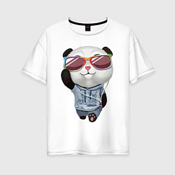 Футболка оверсайз женская Прикольный пандёныш в темных очках и наушниках, цвет: белый