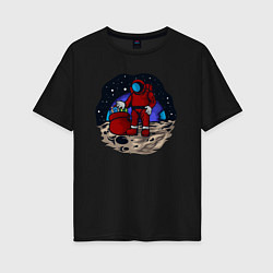 Женская футболка оверсайз Санта космонавт
