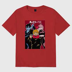 Футболка оверсайз женская Человек-бензопила Chainsaw Man Аниме, цвет: красный