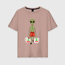 Женская футболка оверсайз Пришелец на земле с покупками