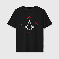 Женская футболка оверсайз Символ Assassins Creed в красном ромбе