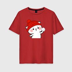 Женская футболка оверсайз Игра в снежки - белый котик