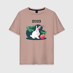 Женская футболка оверсайз Новогодний кролик 2023