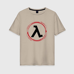 Женская футболка оверсайз Символ Half-Life и красная краска вокруг