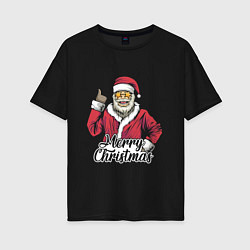 Футболка оверсайз женская Christmas Santa, цвет: черный