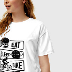Футболка оверсайз женская Eat sleep bike repeat art, цвет: белый — фото 2