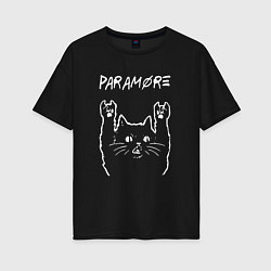 Футболка оверсайз женская Paramore рок кот, цвет: черный